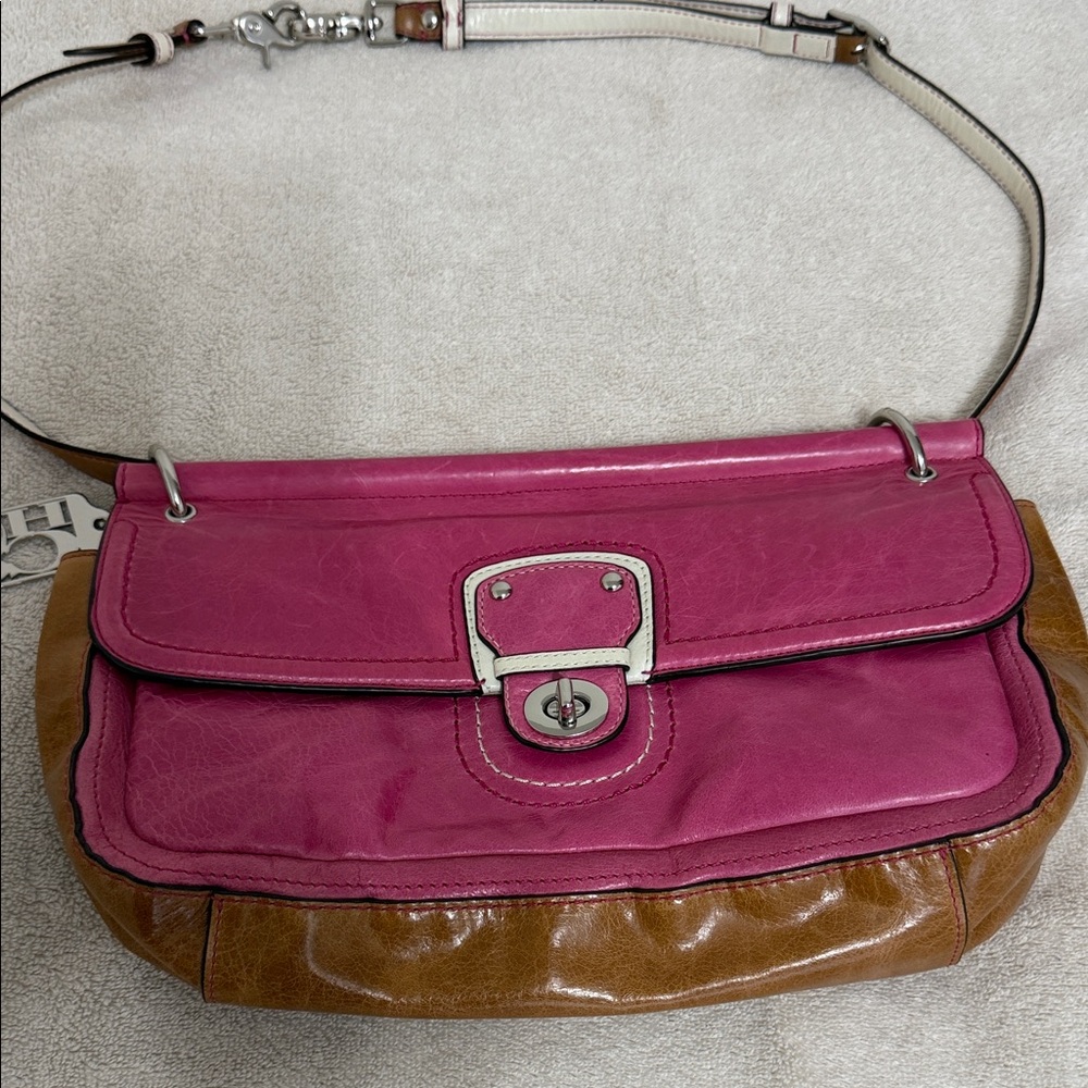 Coach Two-Tone Pink and Brown Shoulder Bag with Silver Hardware $100 or B/0